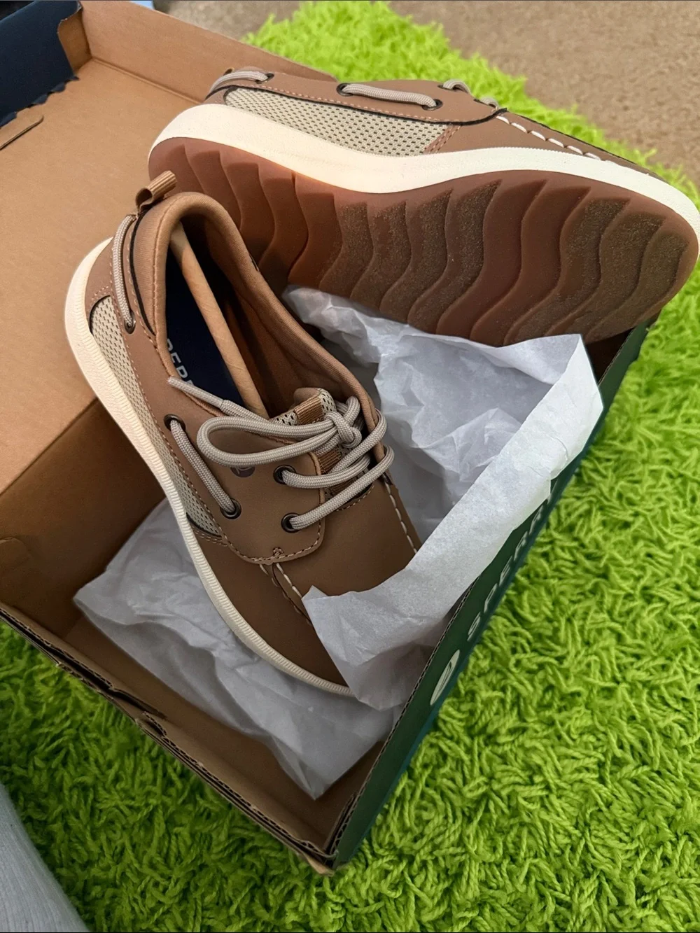 Sperry Brown Boys Boat Shoes with White Soles